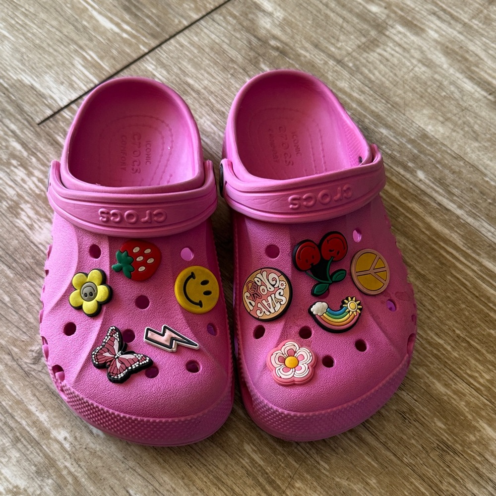 CROCS Kids Pink Water Shoes with Fun Charms